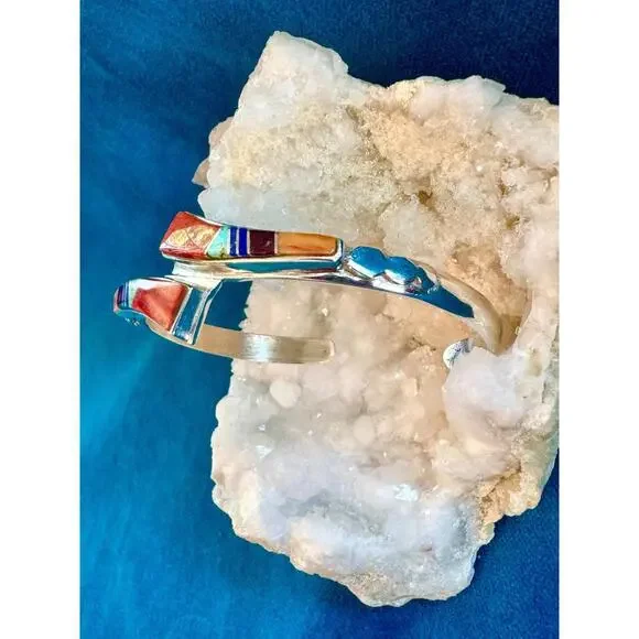Southwestern Bracelet Sterling Silver Turquoise Coral Gemstone Native American